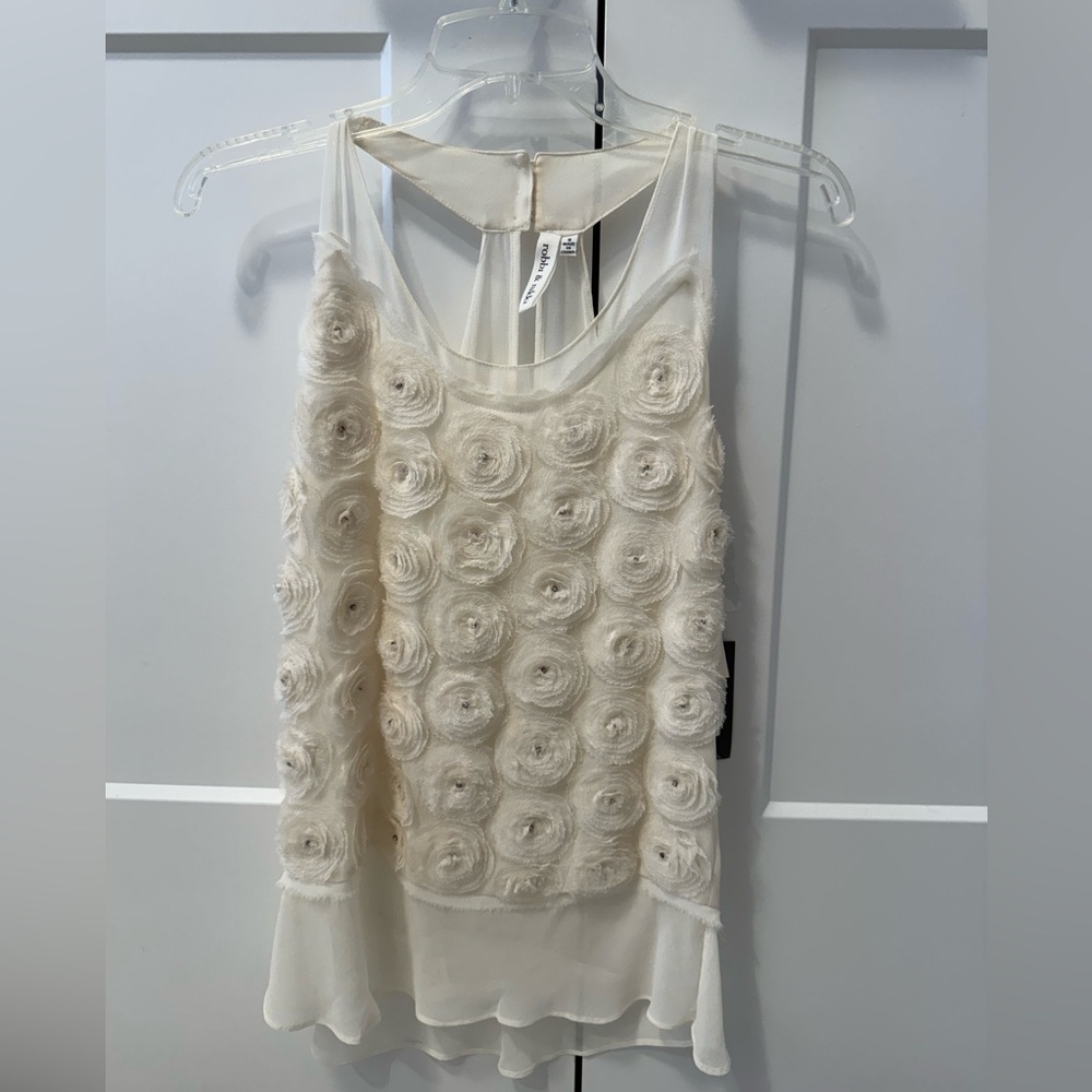 Robbi & Nikki Ivory Floral Rosette Tank Top NWT
